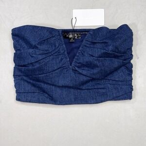 Line & Dot Joey Denim Corset‎ Top XS Strapless Ruched Bust NWT